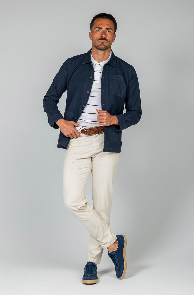 Sobrecamisa Lino Garment Dyed Marino Doble Bolsillo