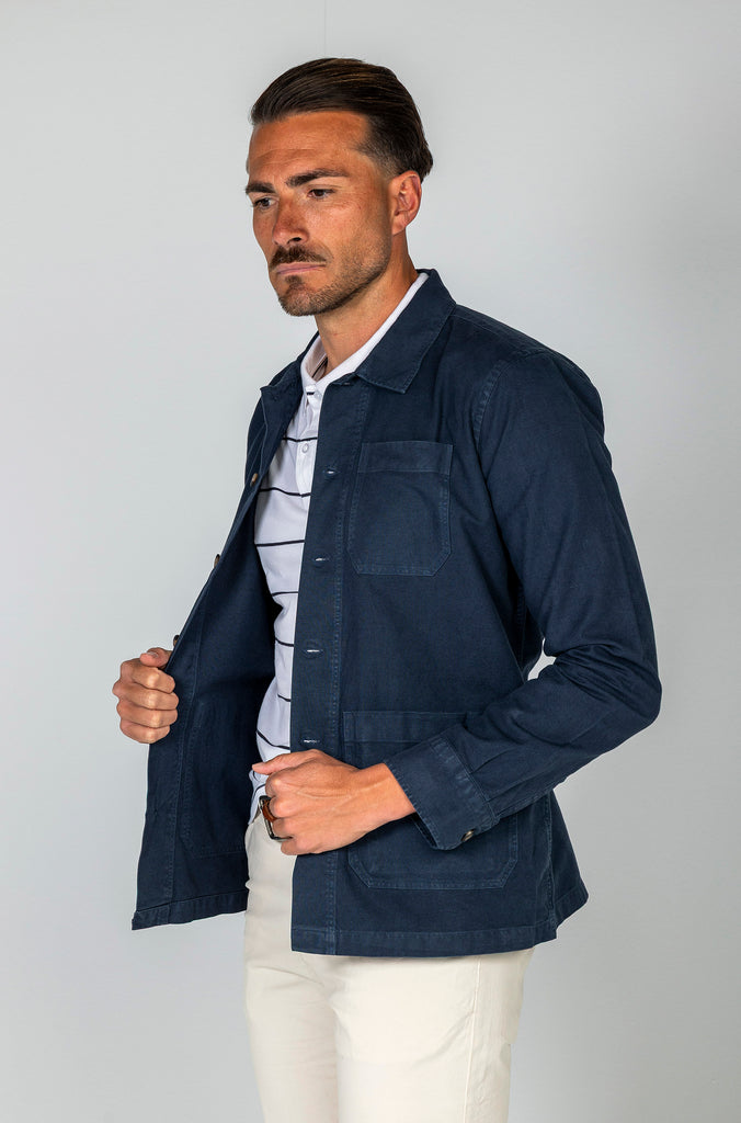 Sobrecamisa Lino Garment Dyed Marino Doble Bolsillo
