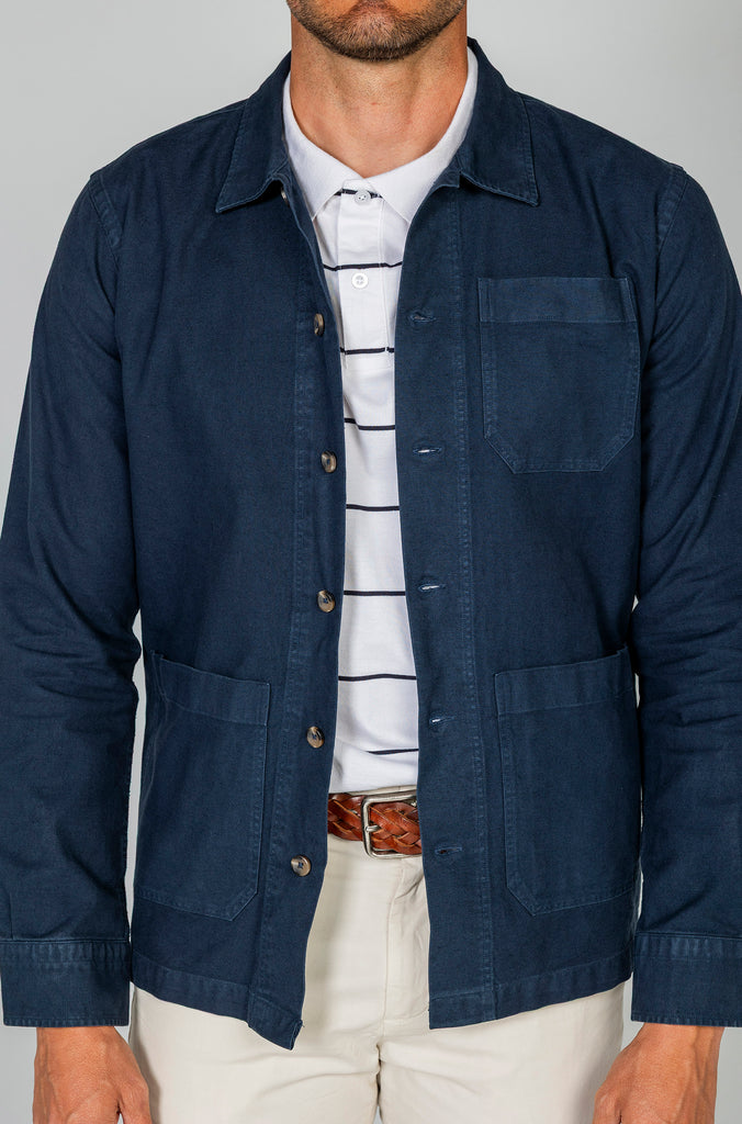 Sobrecamisa Lino Garment Dyed Marino Doble Bolsillo