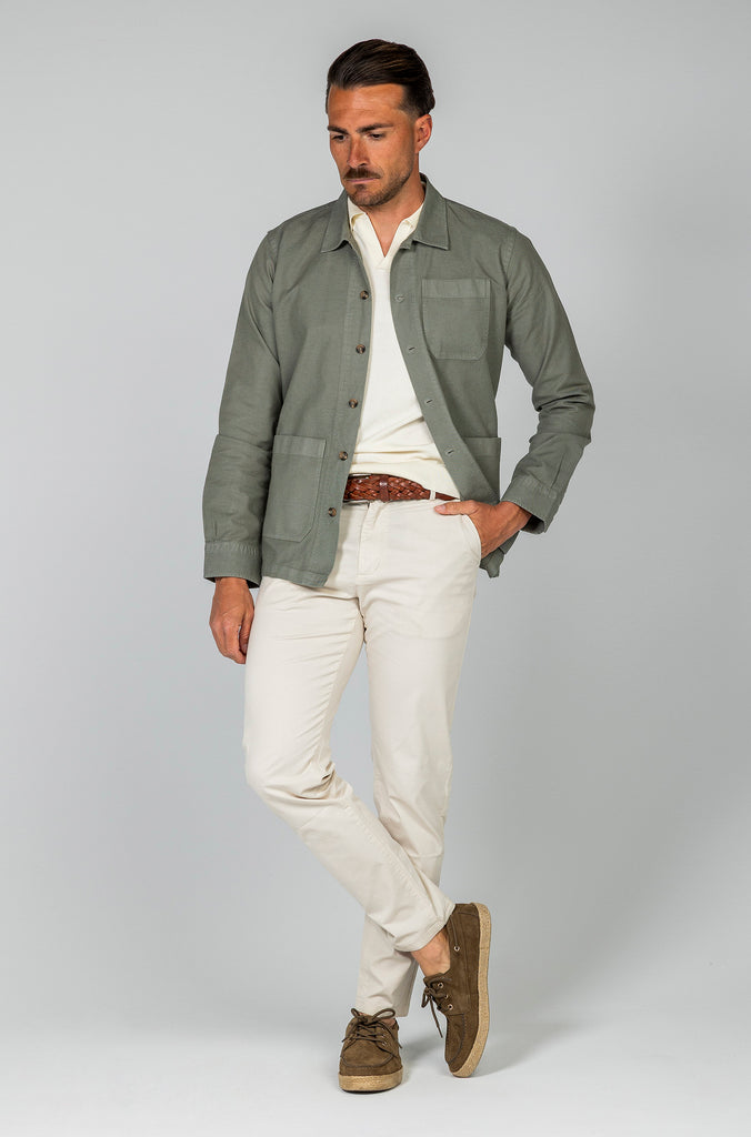 Sobrecamisa Lino Garment Dyed Kaki Doble Bolsillo