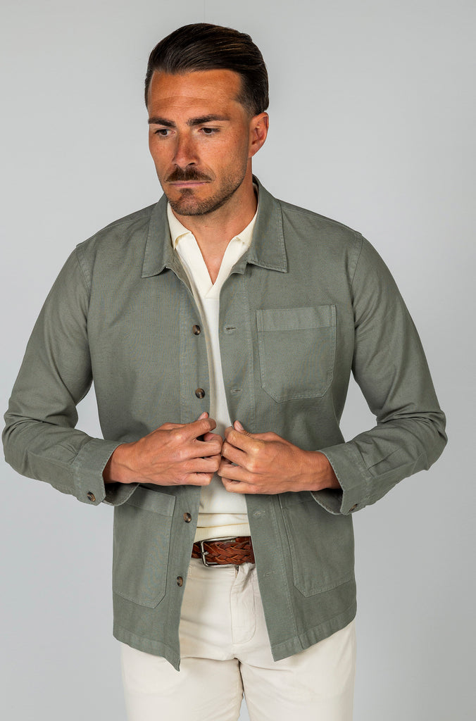 Sobrecamisa Lino Garment Dyed Kaki Doble Bolsillo