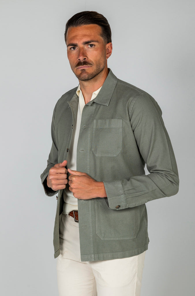 Sobrecamisa Lino Garment Dyed Kaki Doble Bolsillo