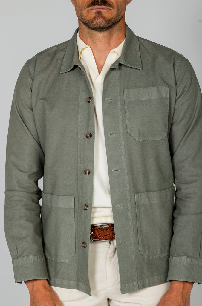 Sobrecamisa Lino Garment Dyed Kaki Doble Bolsillo