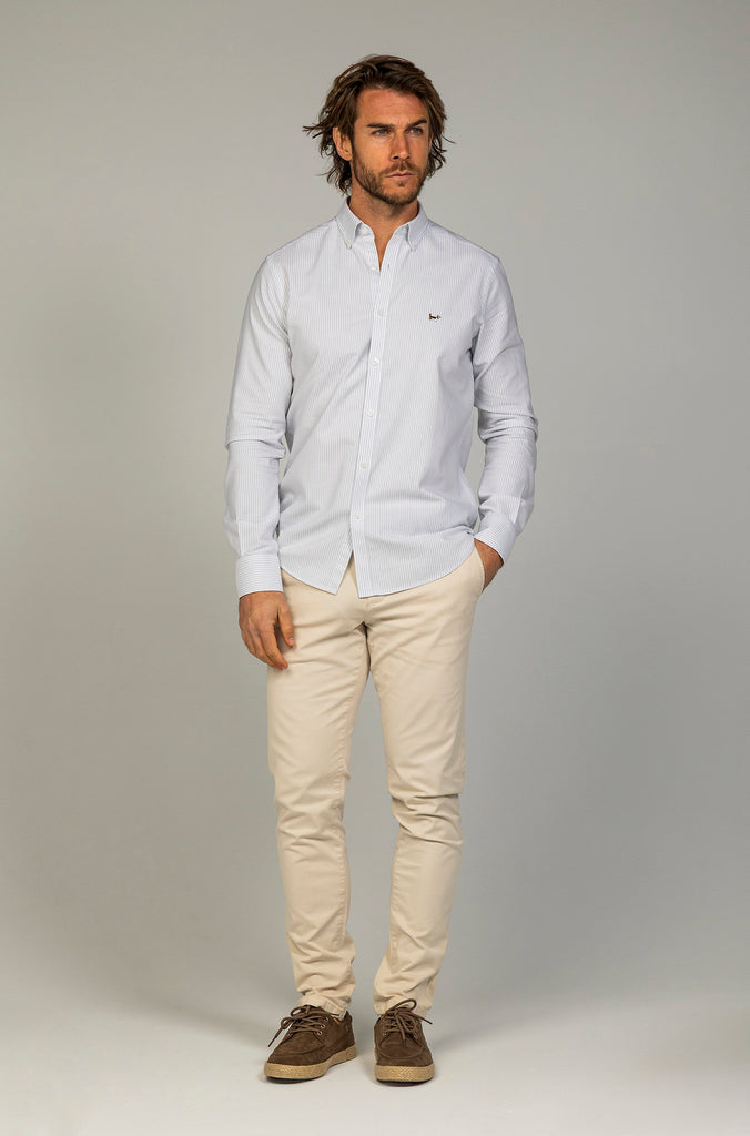 Camisa Raya Oxford Suavizada Gris Claro