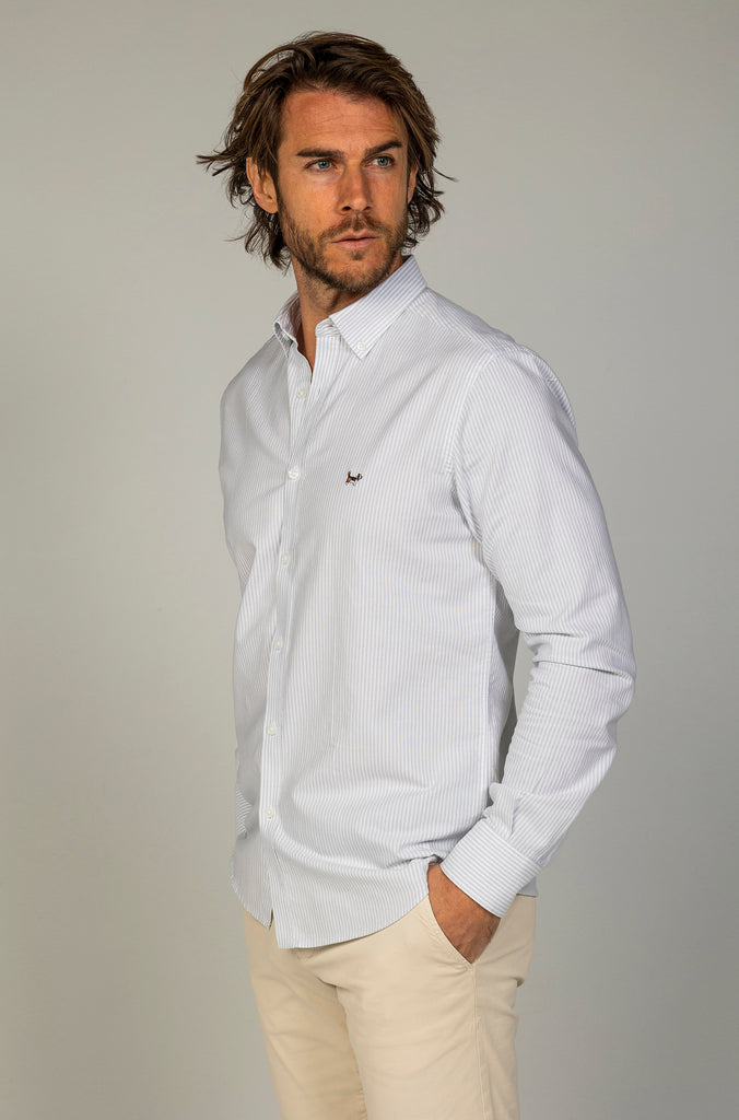 Camisa Raya Oxford Suavizada Gris Claro