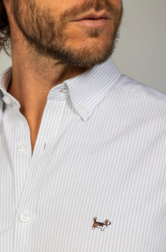 Camisa Raya Oxford Suavizada Gris Claro