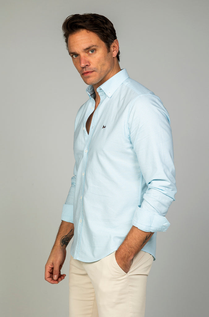 Camisa Oxford Vichy Suavizada Turquesa