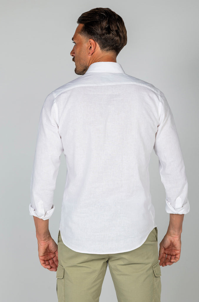 Camisa Polera Lino Doble Bolsillo Blanca