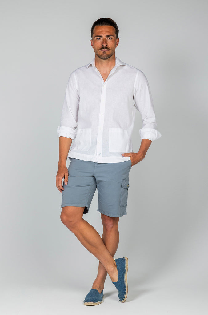 Camisa Lino Sport Doble Bolsillo Blanca