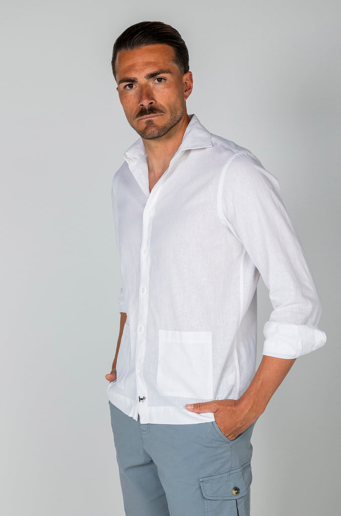 Camisa Lino Sport Doble Bolsillo Blanca