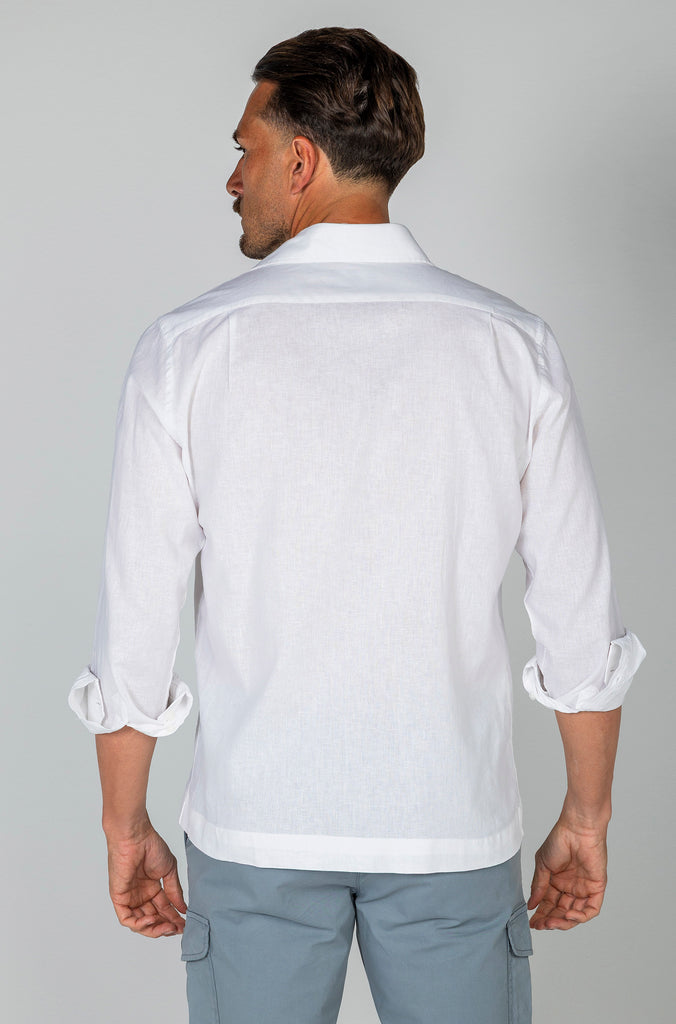 Camisa Lino Sport Doble Bolsillo Blanca