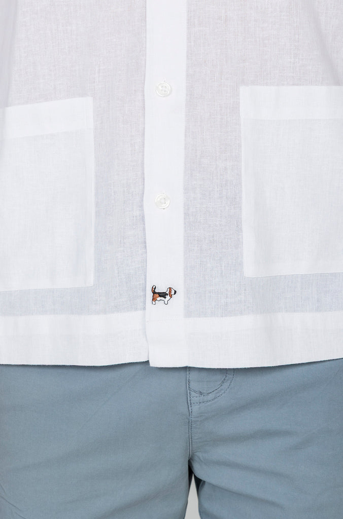 Camisa Lino Sport Doble Bolsillo Blanca