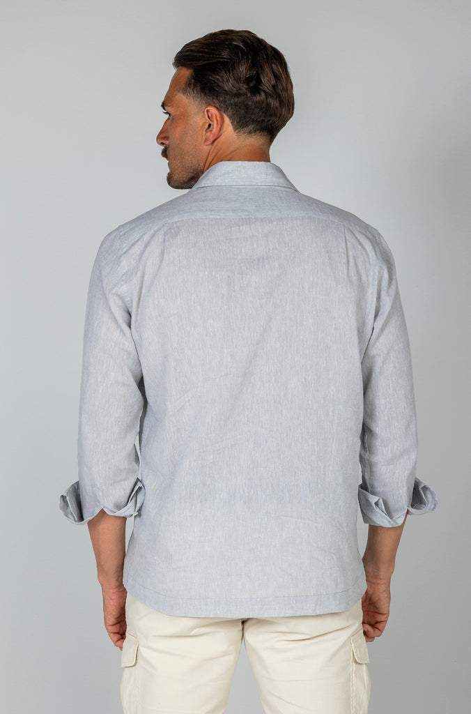 Camisa Lino Sport Doble Bolsillo Gris Suave
