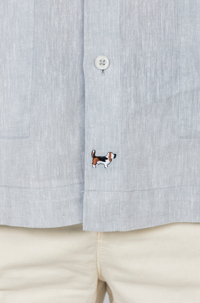Camisa Lino Sport Doble Bolsillo Gris Suave