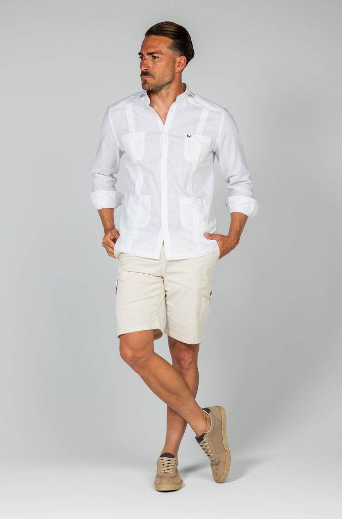 Camisa Guayabera Lino Sport Blanca
