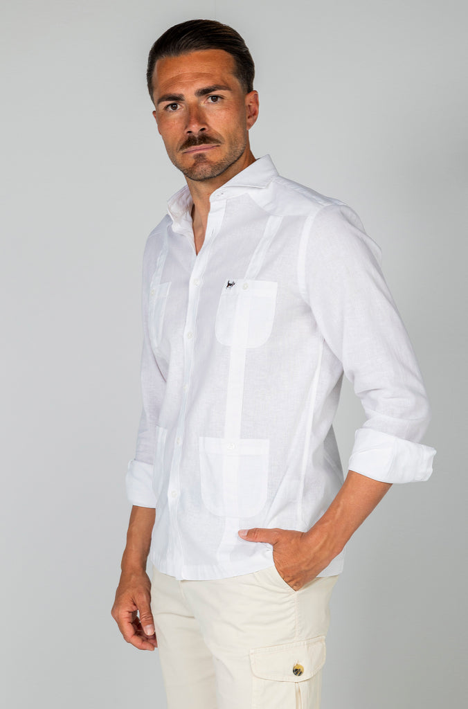 Camisa Guayabera Lino Sport Blanca