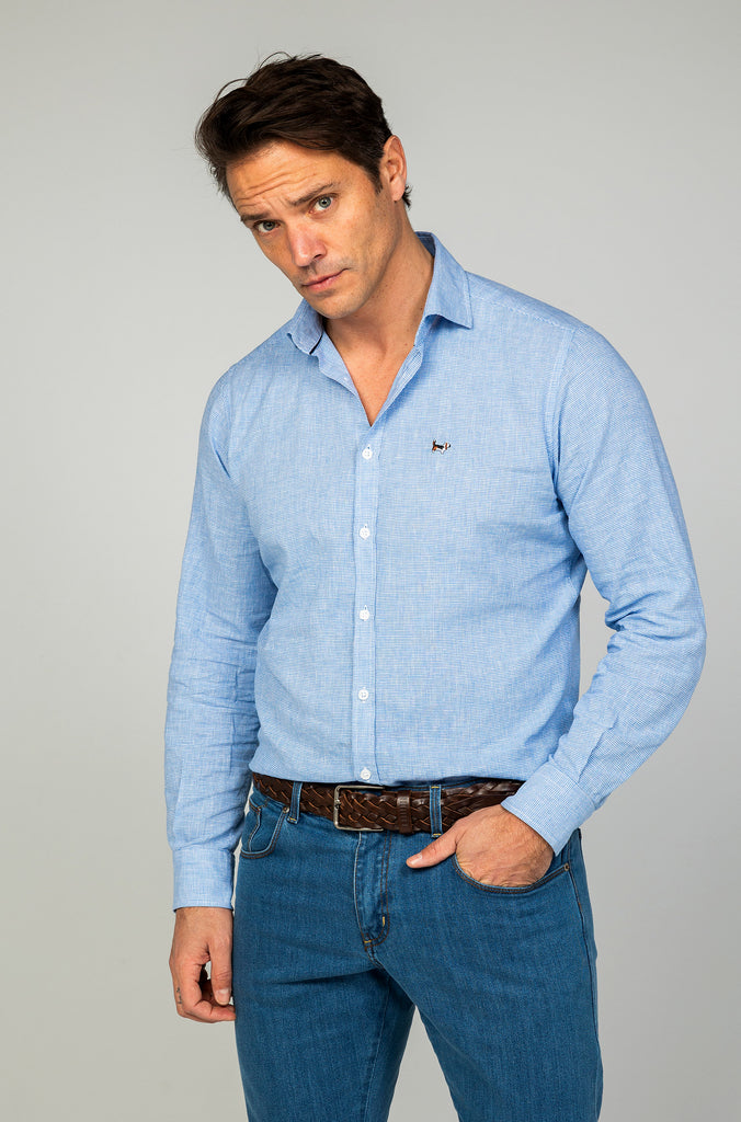 Camisa Lino Pata Gallo Celeste