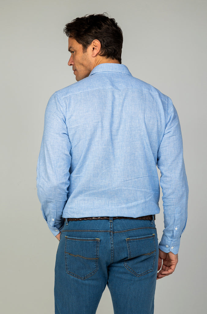 Camisa Lino Pata Gallo Celeste