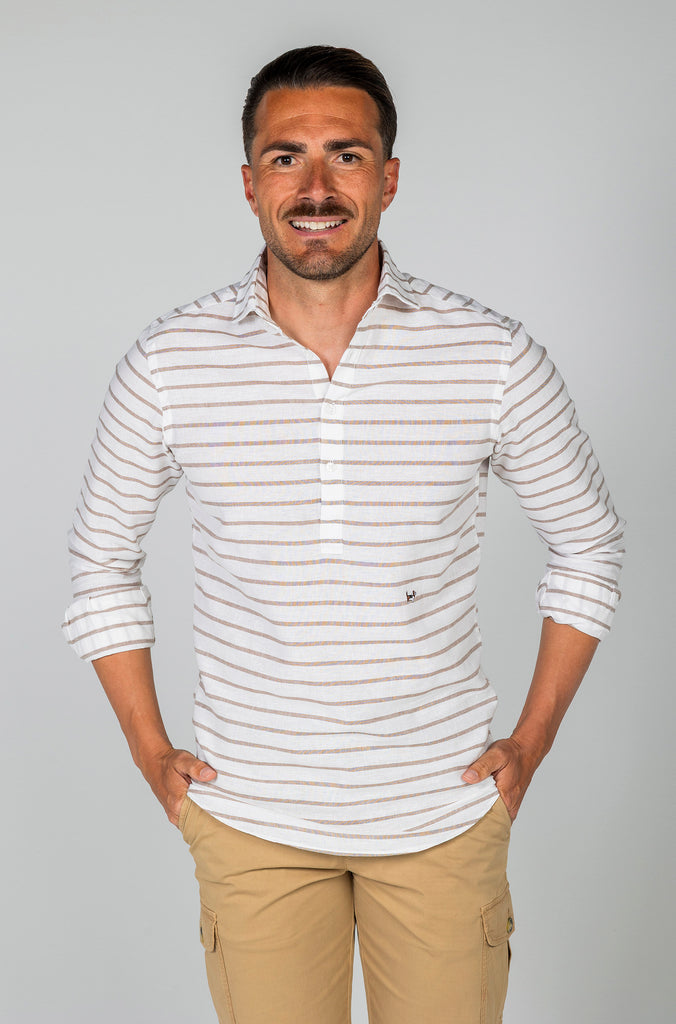 Camisa Polera Lino Raya Barré Arena