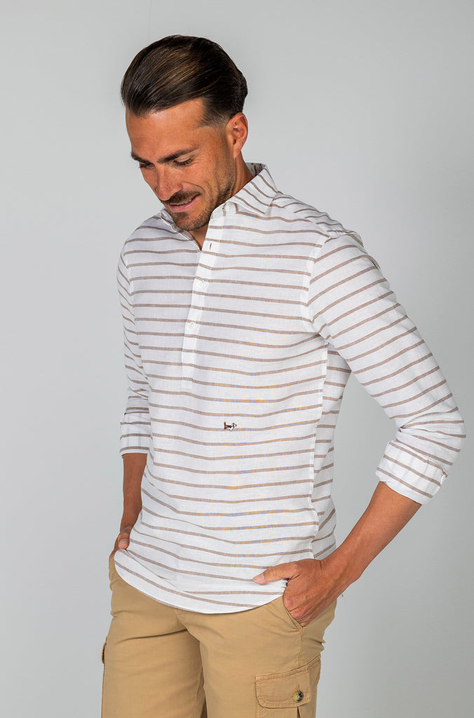 Camisa Polera Lino Raya Barré Arena