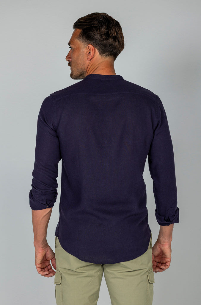 Camisa Tencel Lino Garment Dyed Indigo
