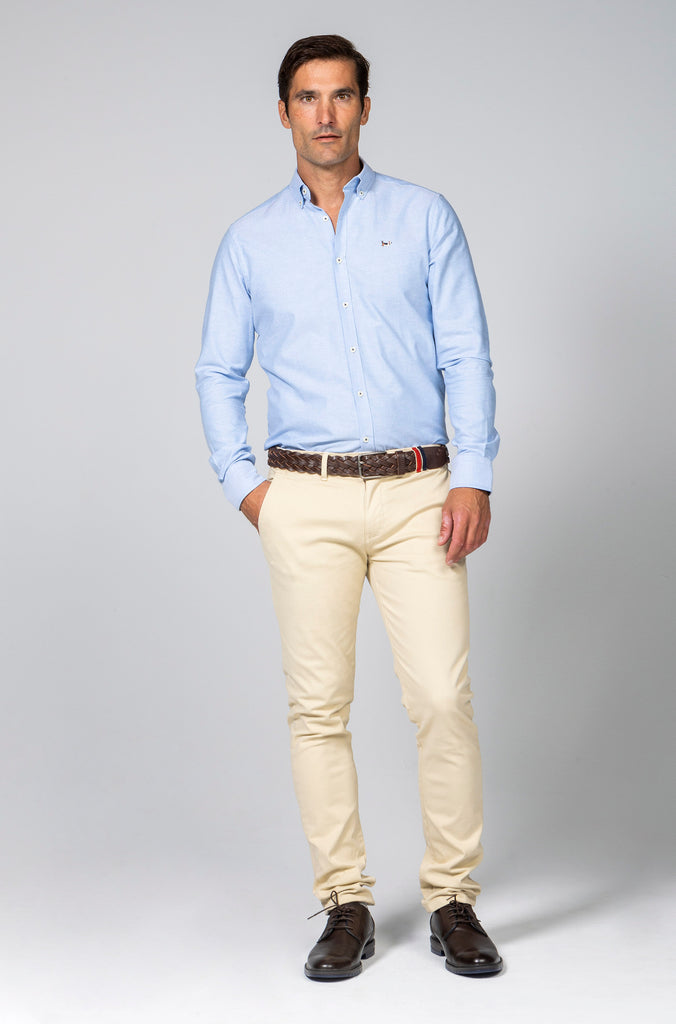 Camisa Oxford Liso Azul Medio