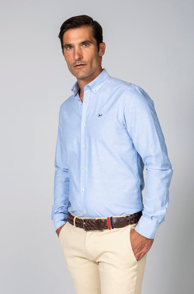 Camisa Oxford Liso Azul Medio