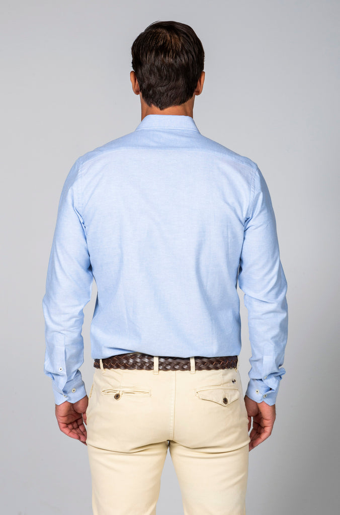 Camisa Oxford Liso Azul Medio