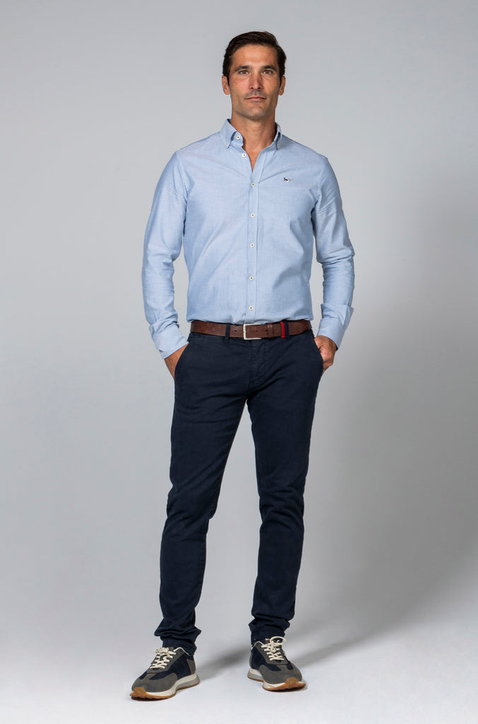 Camisa Oxford Liso Azul Petróleo