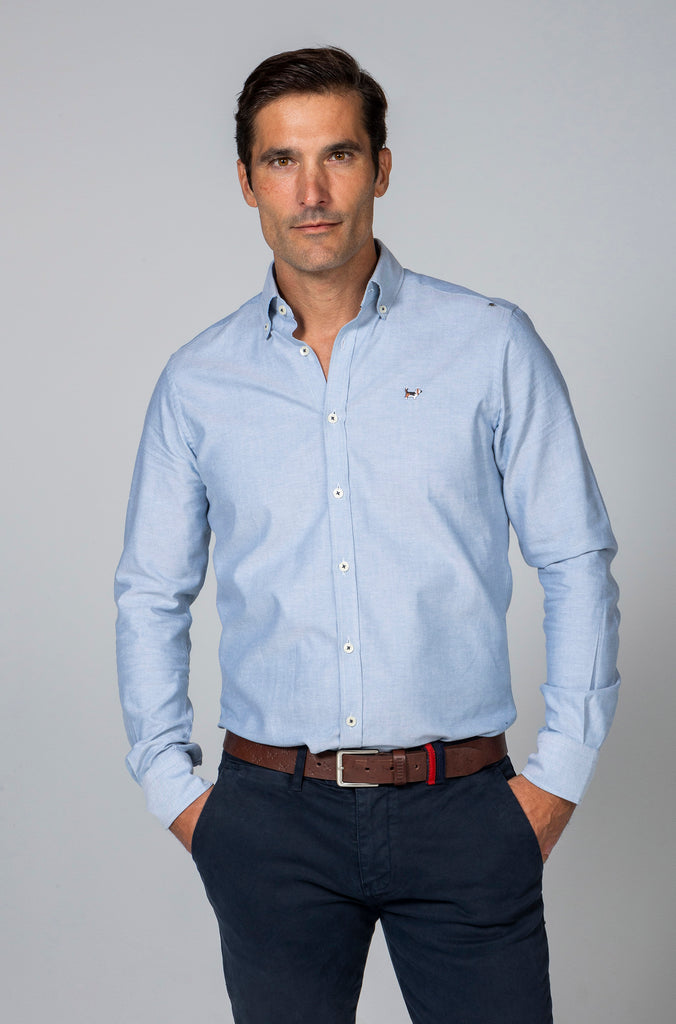 Camisa Oxford Liso Azul Petróleo