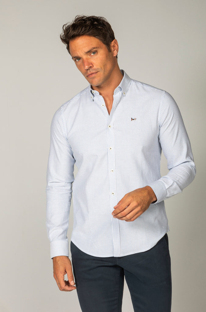 Camisa Oxford Rayas Azul Petróleo