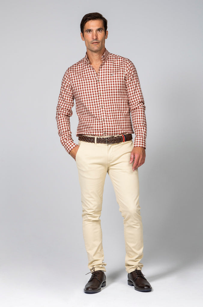 Camisa Pinpoint Cuadros Granate