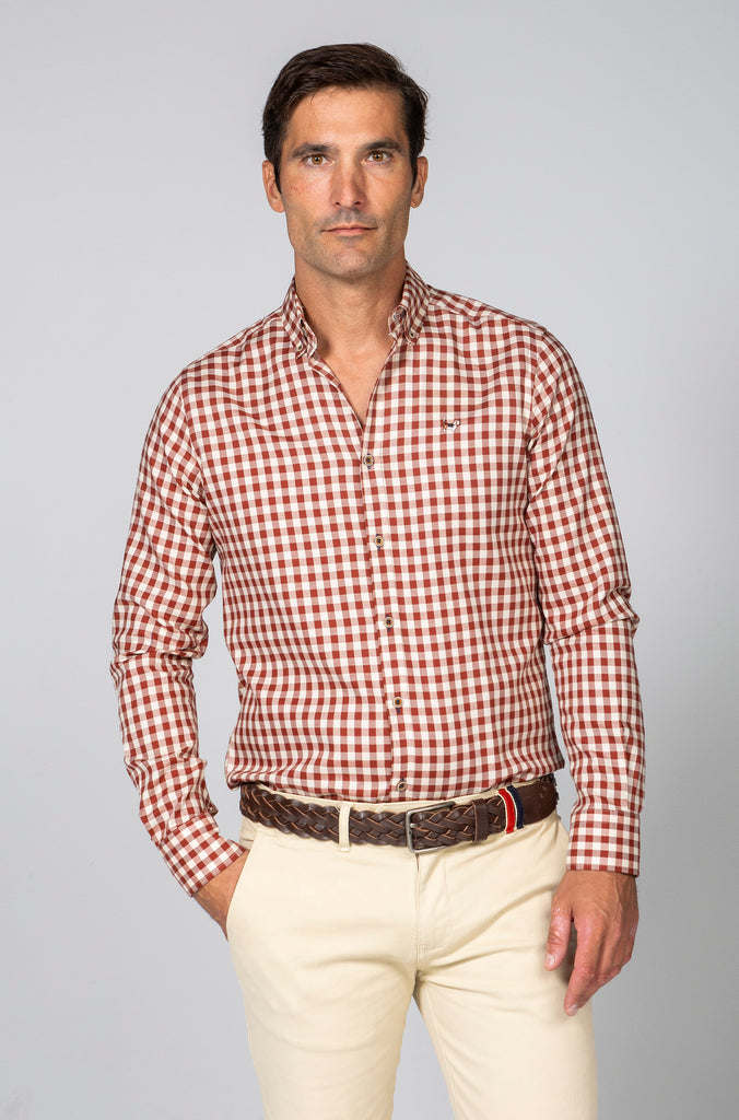 Camisa Pinpoint Cuadros Granate