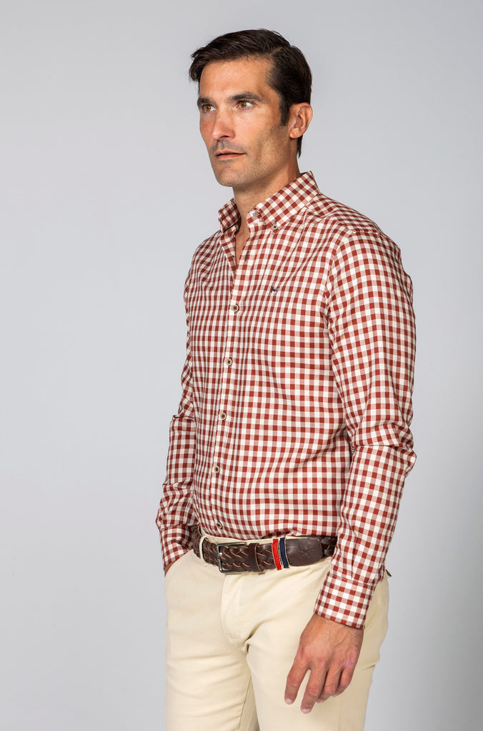 Camisa Pinpoint Cuadros Granate