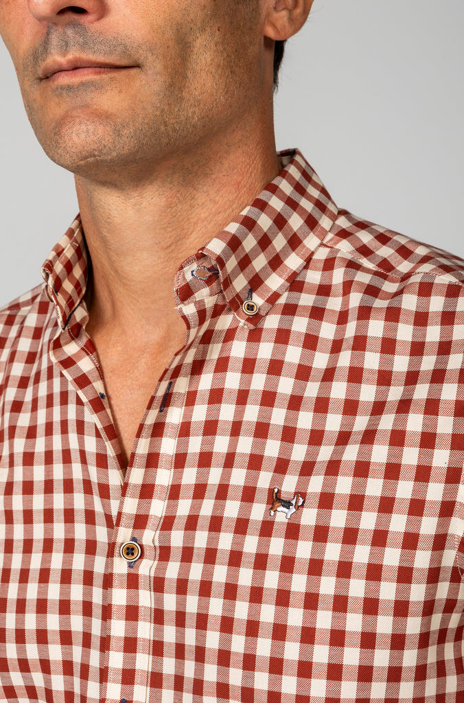 Camisa Pinpoint Cuadros Granate