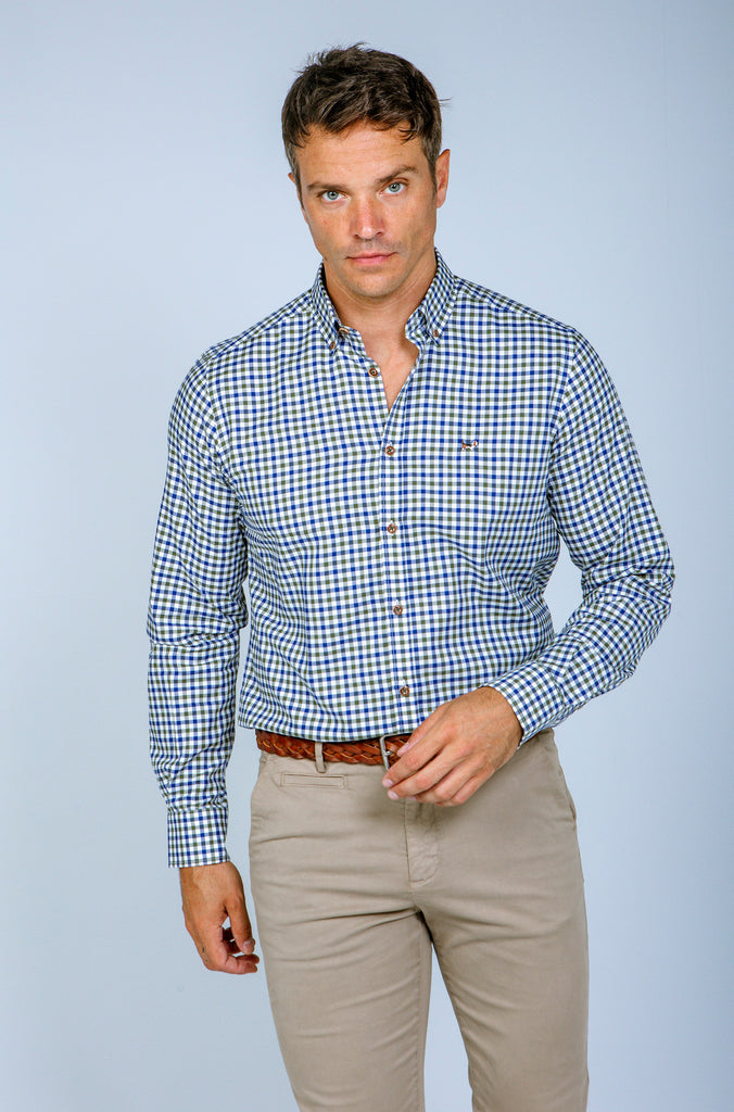 Camisa Viella semientallada Cuadros Verde