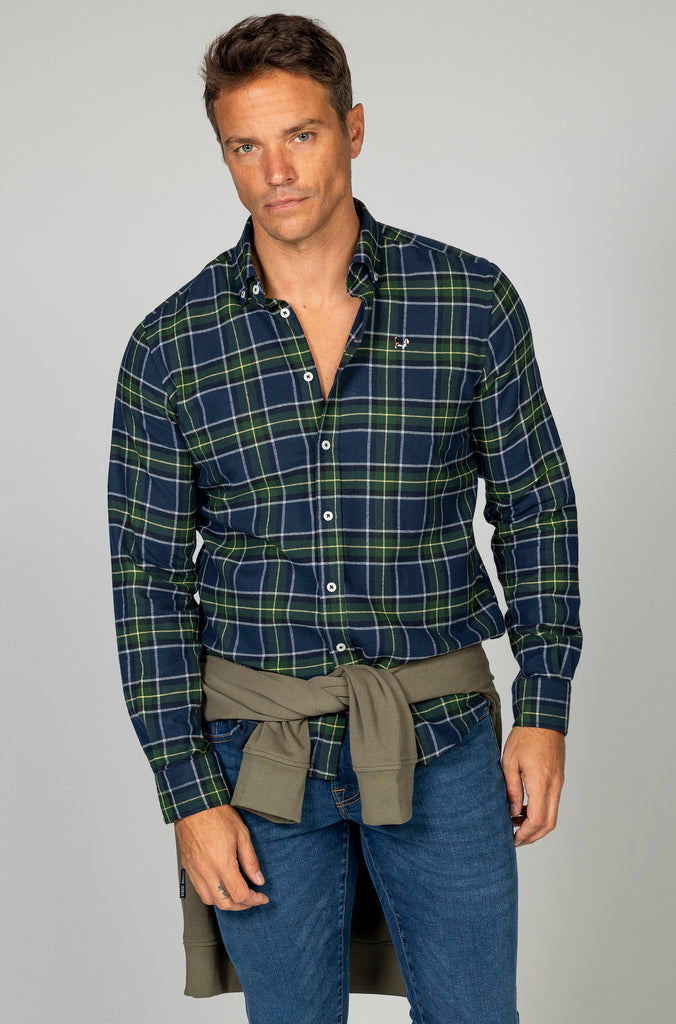 Camisa franela tartán cuadro verde fondo marino