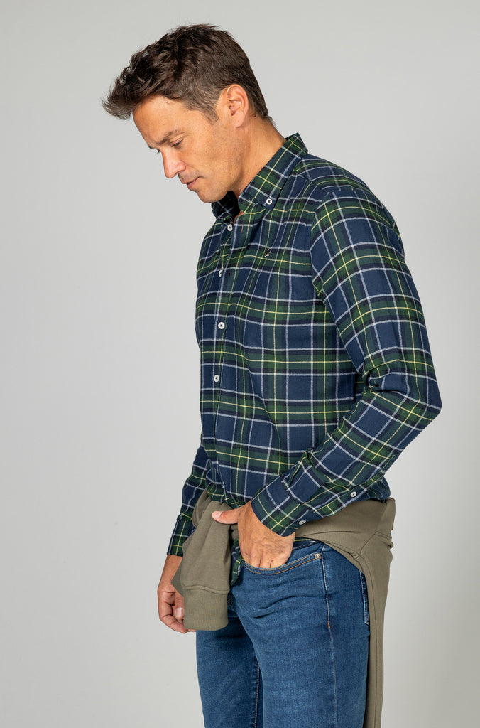 Camisa franela tartán cuadro verde fondo marino