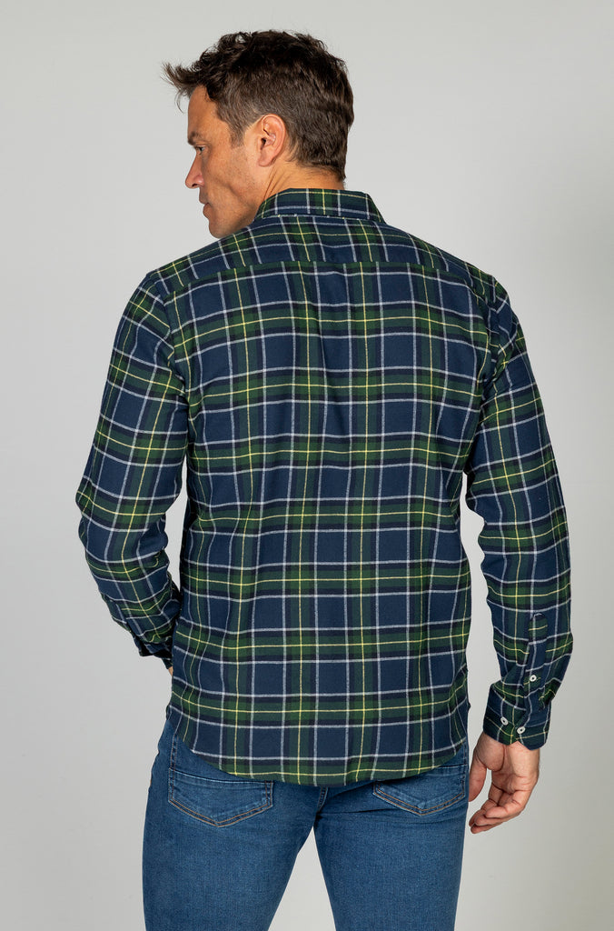 Camisa franela tartán cuadro verde fondo marino