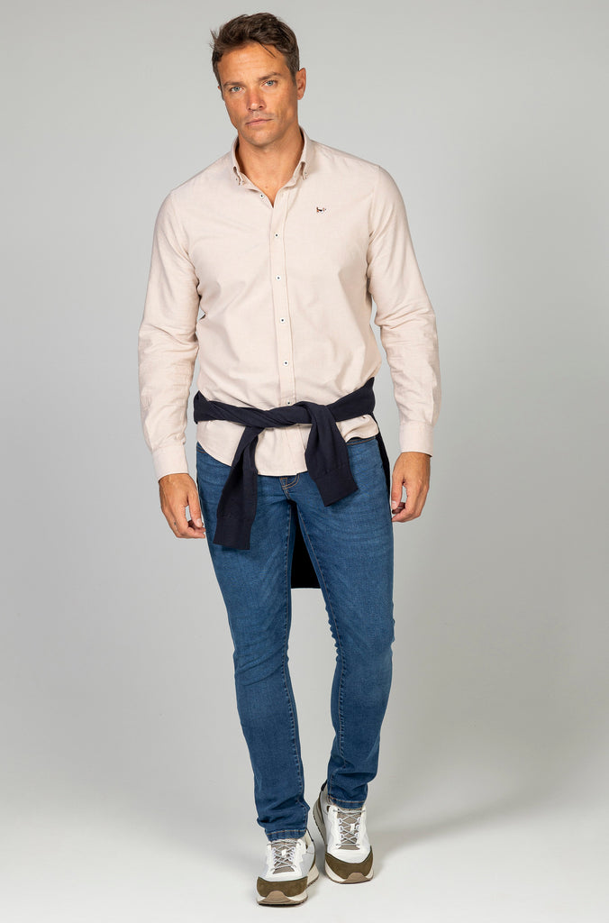 Camisa Oxford Liso Beige