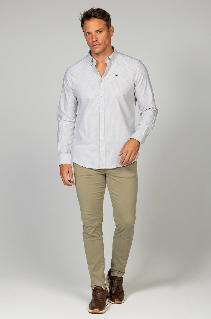 Camisa Raya Oxford Suavizada Marrón/Verde