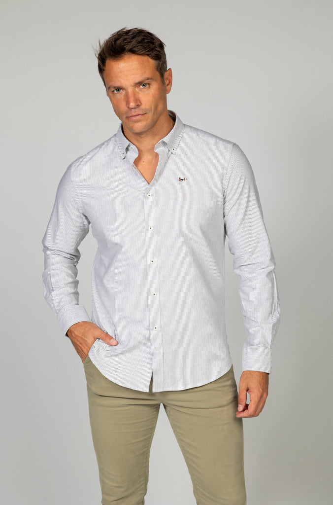Camisa Raya Oxford Suavizada Marrón/Verde