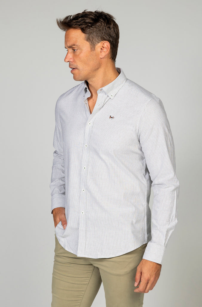 Camisa Raya Oxford Suavizada Marrón/Verde