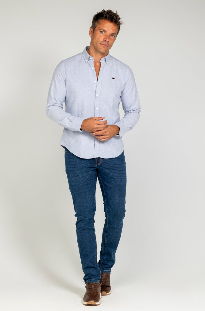 Camisa oxford esmerilada azul medio