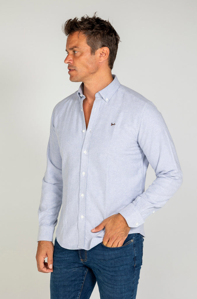 Camisa oxford esmerilada azul medio