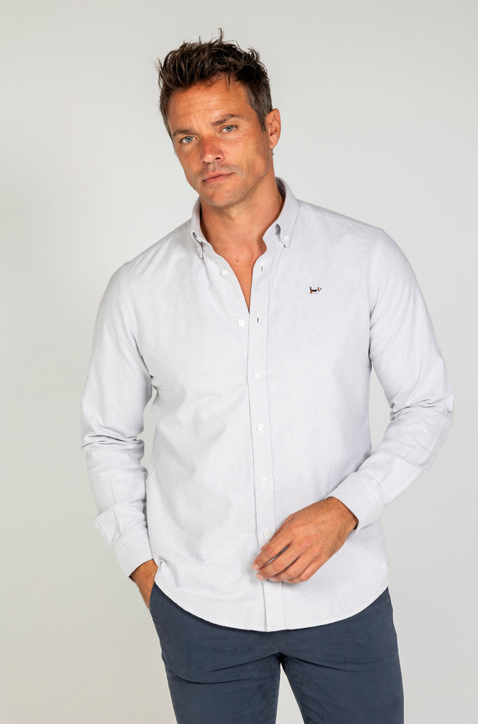 Camisa oxford esmerilada gris piedra