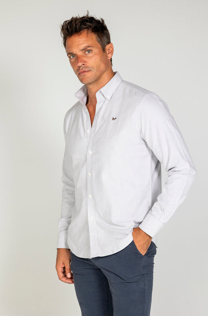 Camisa oxford esmerilada gris piedra