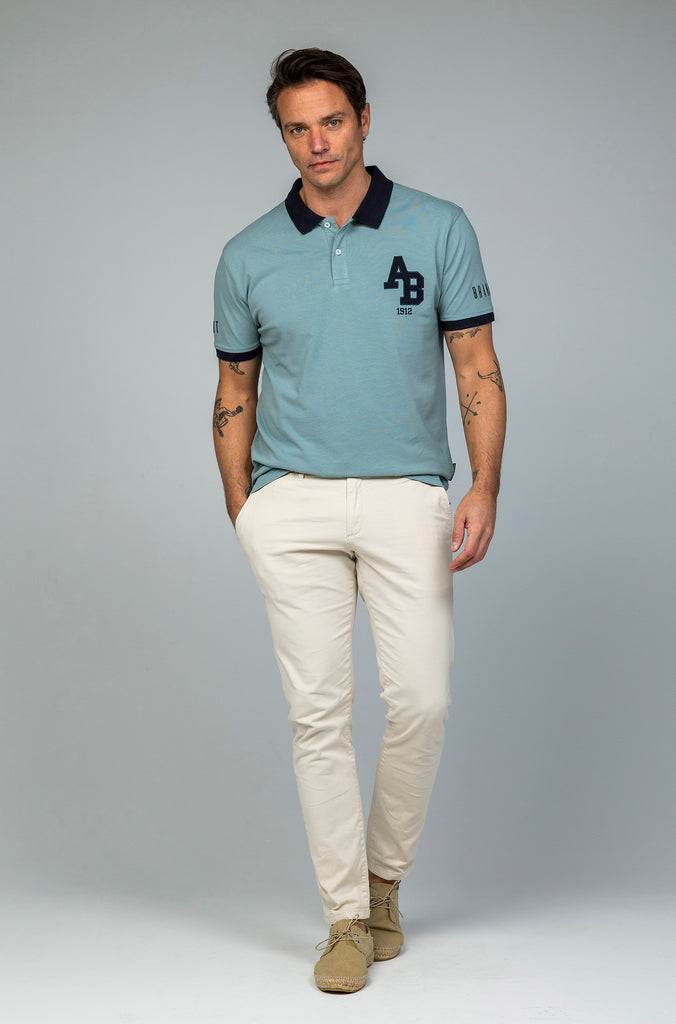 Polo Pique Combinado AB Verde Índigo