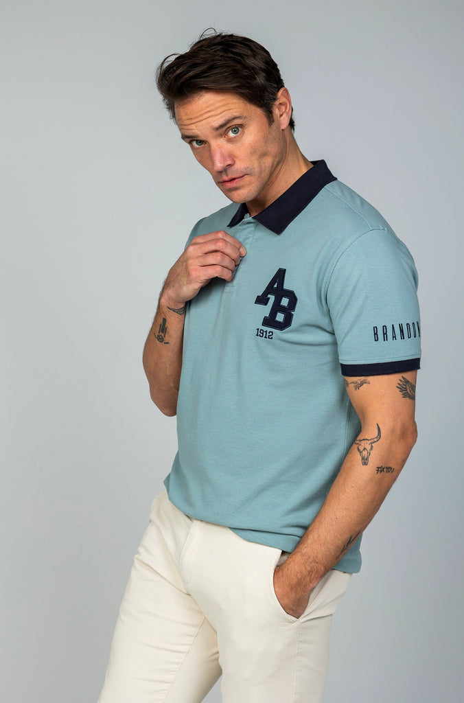 Polo Pique Combinado AB Verde Índigo