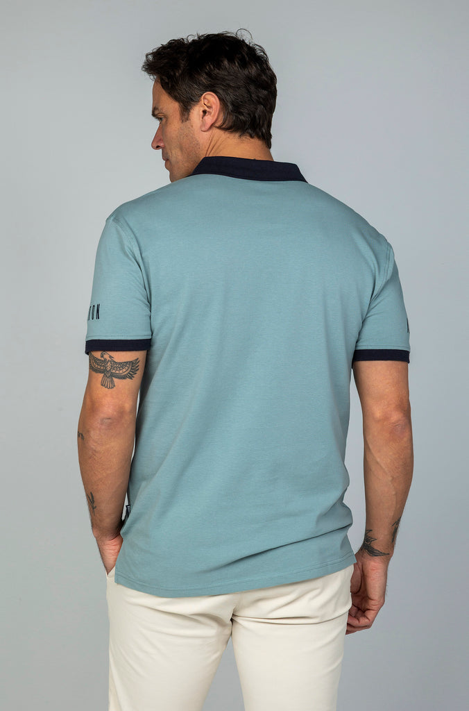 Polo Pique Combinado AB Verde Índigo